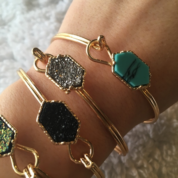 'Colette' Hexagon Resin Druzy Bangle Bracelet - Picture 5 of 7